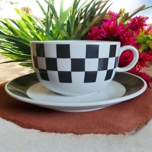 1 Vtg Eduscho Cafissimo Coffee Tea Cup Saucer Black White Checkered